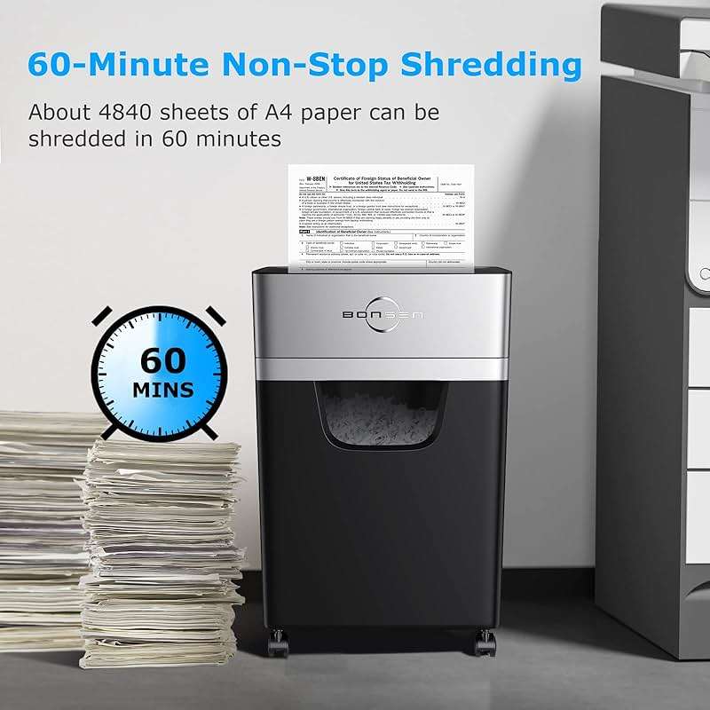 BONSEN 16-Sheet Heavy Duty Paper Shredder for Office, 60-Minute Running Time Cross-Cut CD Shredder with 60dB Low-Noise, 5.3-Gallon Pull Out Bin, Anti-Jam & Quiet Shredder for Home Office (S3102) - Image 2