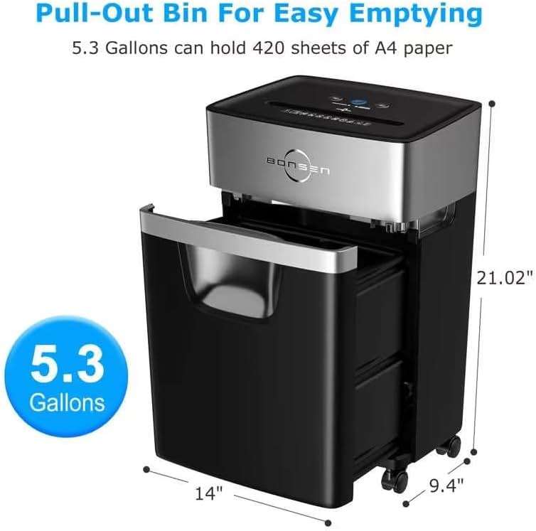 BONSEN 16-Sheet Heavy Duty Paper Shredder for Office, 60-Minute Running Time Cross-Cut CD Shredder with 60dB Low-Noise, 5.3-Gallon Pull Out Bin, Anti-Jam & Quiet Shredder for Home Office (S3102) - Image 4