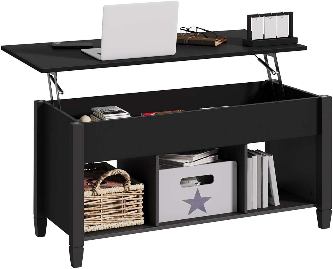 Yaheetech Coffee Table, Lift Top Coffee Table w/Hidden Storage Compartment & Lower 3 Cube Open Shelves, Lift Tabletop Center Tables for Living Room/Reception Room/Office, Black - Image 1