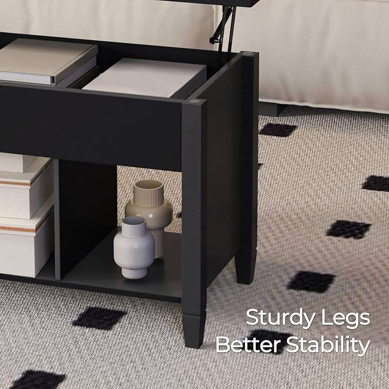 Yaheetech Coffee Table, Lift Top Coffee Table w/Hidden Storage Compartment & Lower 3 Cube Open Shelves, Lift Tabletop Center Tables for Living Room/Reception Room/Office, Black - Image 8