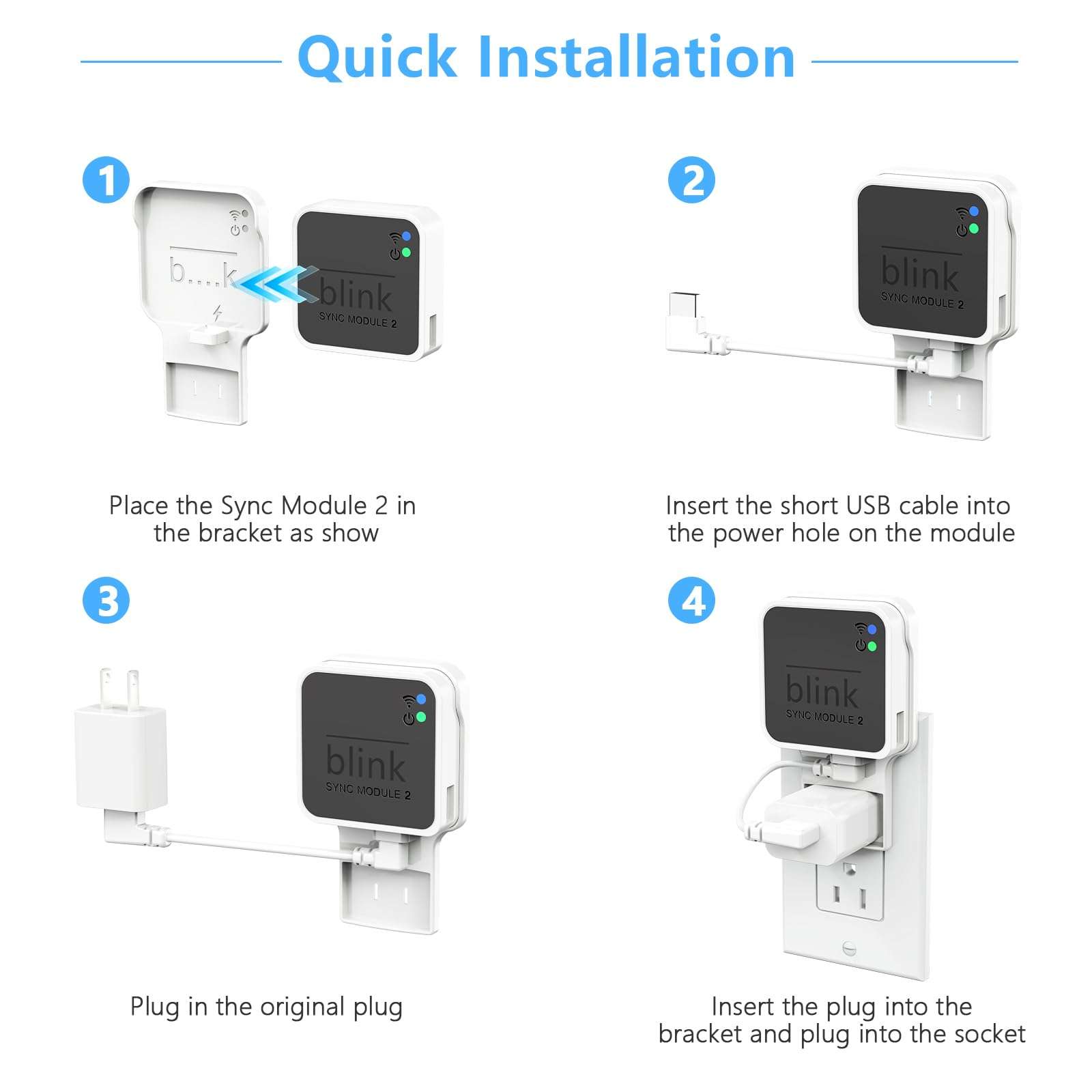 Gresur Outlet Wall Mount for Blink Sync Module 2, Mount Bracket Holder for Blink Outdoor Camera No Messy Wires Outdoor and Indoor Home Security Camera Mount with Short Cable (1 Pack) - Image 6