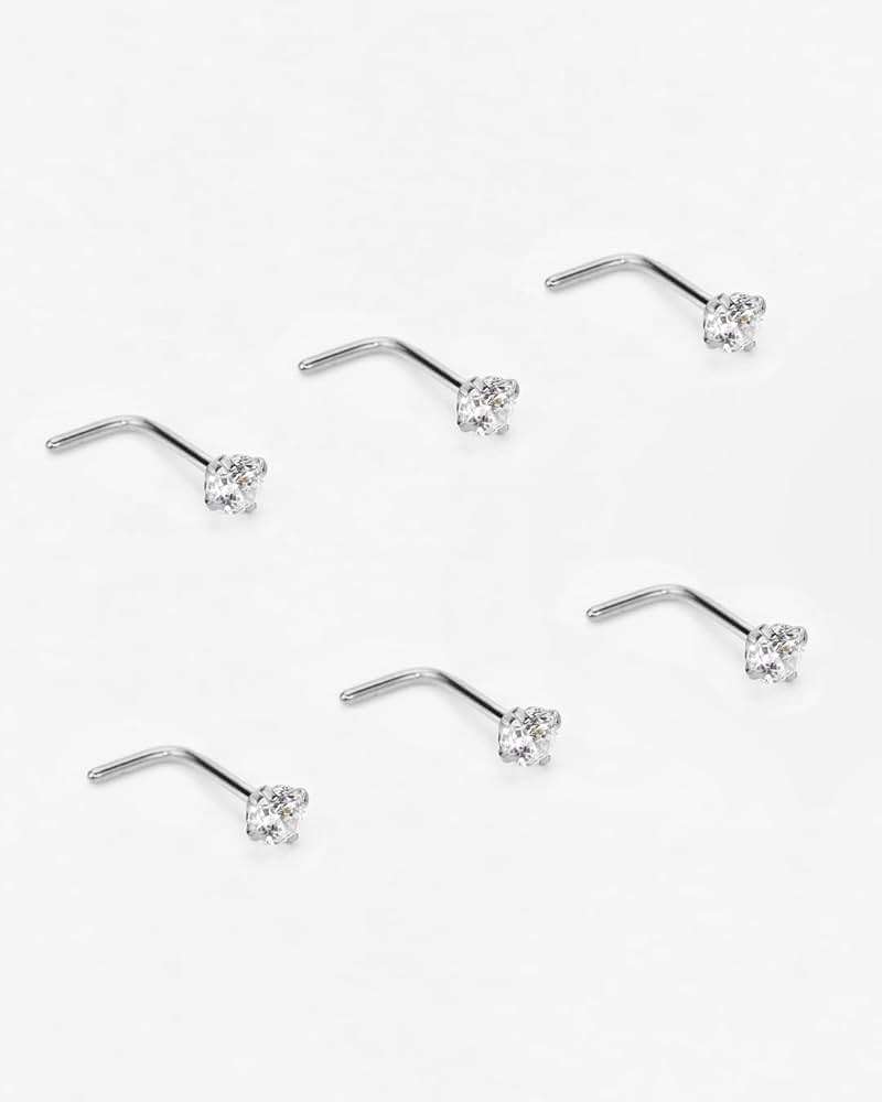 FANSING 316L Surgical Steel Nose Rings L Shape Diamond Nose Studs Hypoallergenic Nostril Piercing Jewelry CZ Nose Screw for Women & Men, Clear/AB/Black, 1.5/2.0/2.5/3.0/4.0mm, 22/20/18 Gauge - Image 4