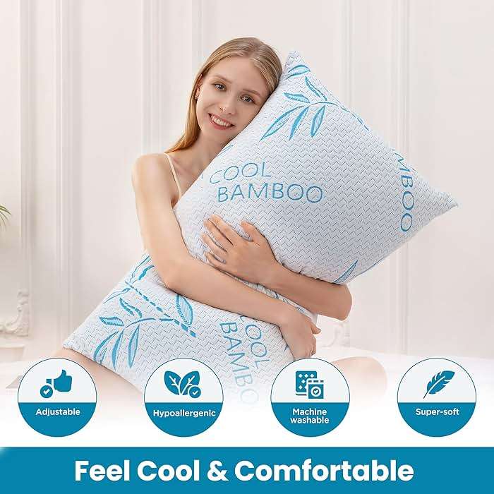 2 Pack King Size Pillows for Sleeping, Cooling Shredded Memory Foam Adjustable Bed Pillow with, Removable/Washable Cover (King 2 Pack) - Image 2