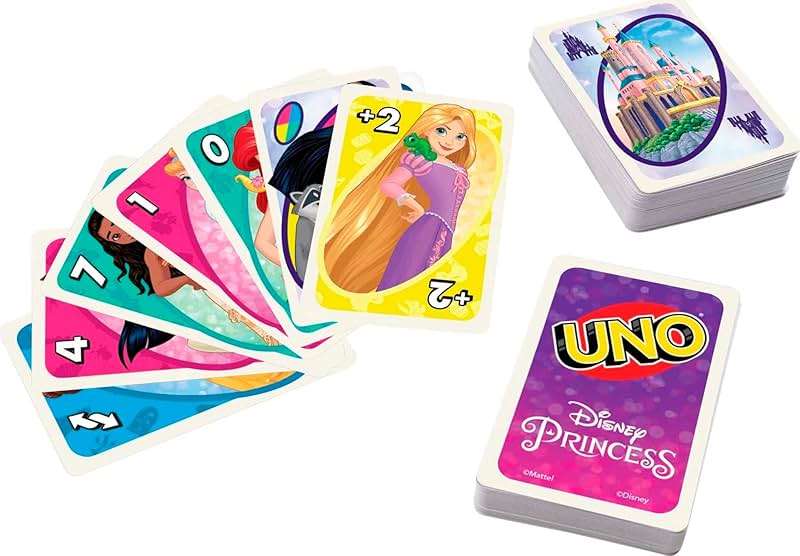 Mattel Games UNO Disney Princesses Matching Card Game, 112 Cards with Unique Wild Card & Instructions for Players 7 Years & Older, Gift for Kid, Family & Adult Game Night - Image 6