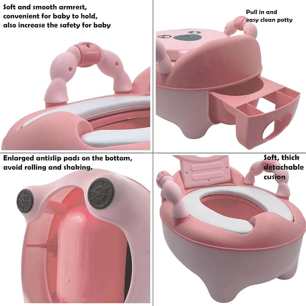 HTTMT- Baby Kids Pink Bear Portable Potty Training Toilet Seat With Pad Toddler Lovely Toilet Comfortable Soft Seat Stool Chair [P/N: ET-BABY003-PINK] - Image 3