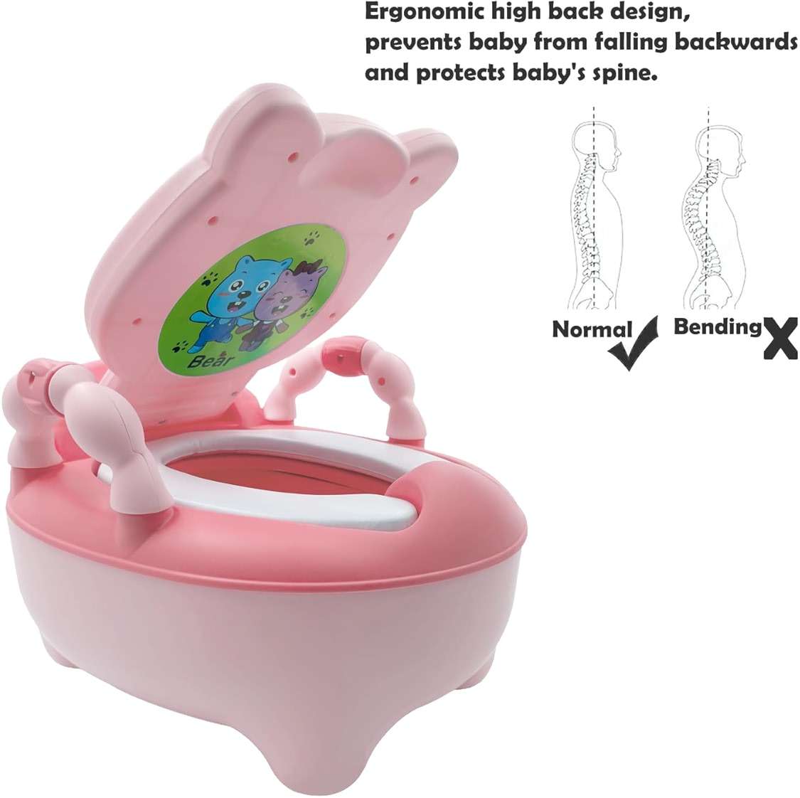 HTTMT- Baby Kids Pink Bear Portable Potty Training Toilet Seat With Pad Toddler Lovely Toilet Comfortable Soft Seat Stool Chair [P/N: ET-BABY003-PINK] - Image 4