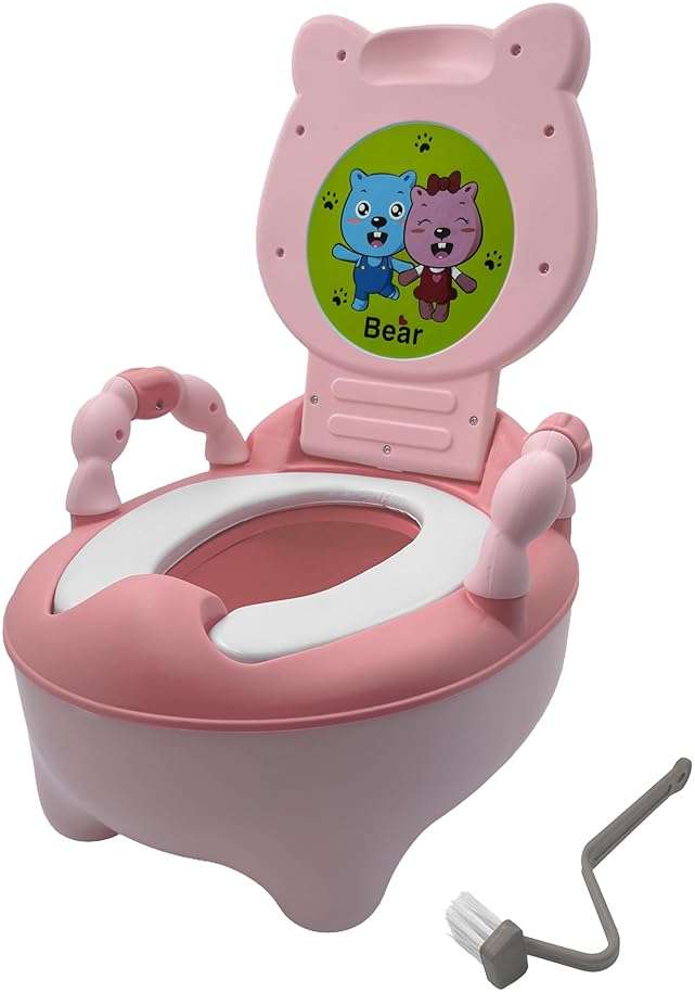 HTTMT- Baby Kids Pink Bear Portable Potty Training Toilet Seat With Pad Toddler Lovely Toilet Comfortable Soft Seat Stool Chair [P/N: ET-BABY003-PINK] - Image 5