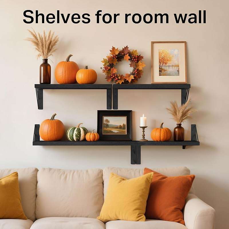 BAYKA Wall Mounted Floating Bathroom Shelves, Wood Floating Wall Shelf for Bathroom Essentials & Decor, Small Space-Saving Display & Organizer（Black，Set of 3） - Image 5