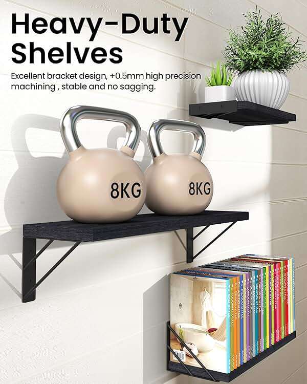 BAYKA Wall Mounted Floating Bathroom Shelves, Wood Floating Wall Shelf for Bathroom Essentials & Decor, Small Space-Saving Display & Organizer（Black，Set of 3） - Image 6