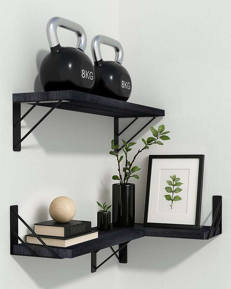 BAYKA Wall Mounted Floating Bathroom Shelves, Wood Floating Wall Shelf for Bathroom Essentials & Decor, Small Space-Saving Display & Organizer（Black，Set of 3） - Image 7
