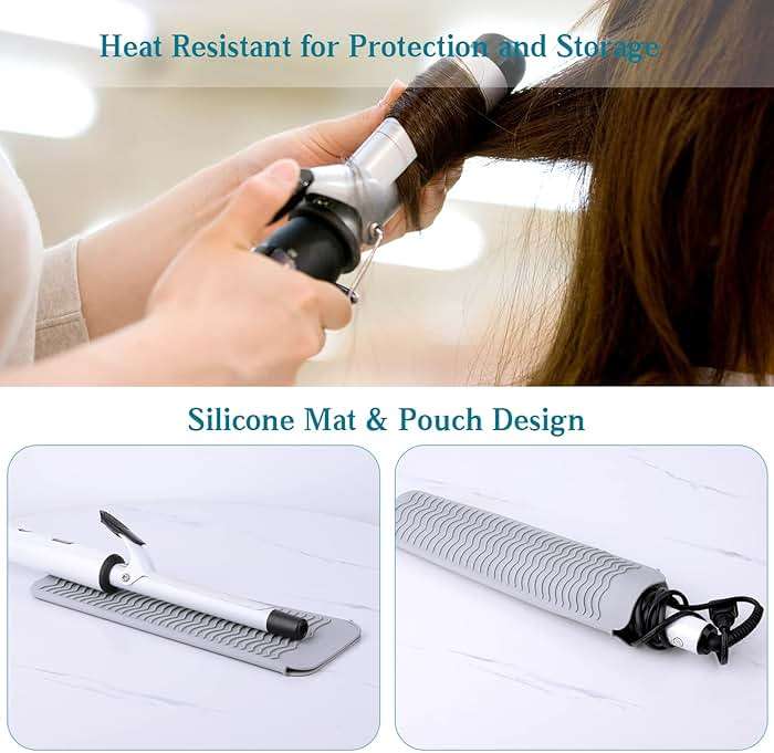 Heat Resistant Mat for Hot Tools, Silicone Curling Iron Mat & Holder for Vanity Countertop, Portable Flat Iron Mat & Sleeve Travel Case Organizer Container Styling Station - Image 3