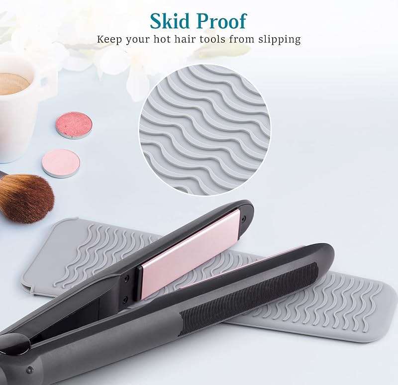 Heat Resistant Mat for Hot Tools, Silicone Curling Iron Mat & Holder for Vanity Countertop, Portable Flat Iron Mat & Sleeve Travel Case Organizer Container Styling Station - Image 4