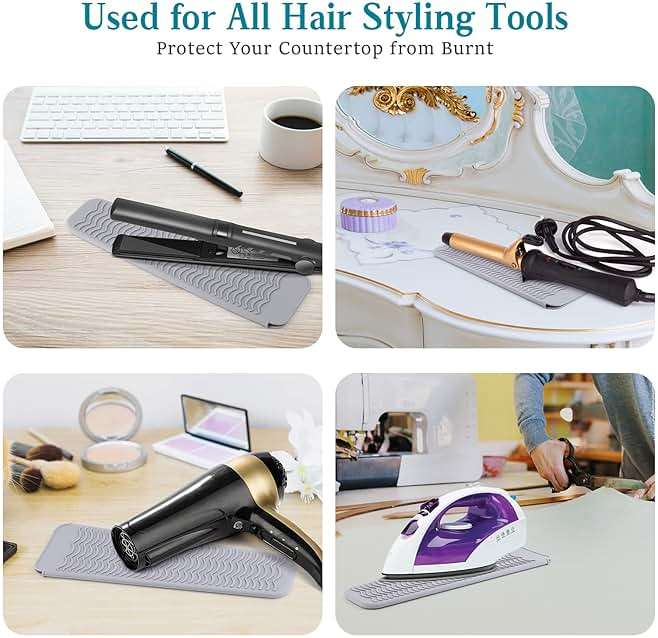 Heat Resistant Mat for Hot Tools, Silicone Curling Iron Mat & Holder for Vanity Countertop, Portable Flat Iron Mat & Sleeve Travel Case Organizer Container Styling Station - Image 5
