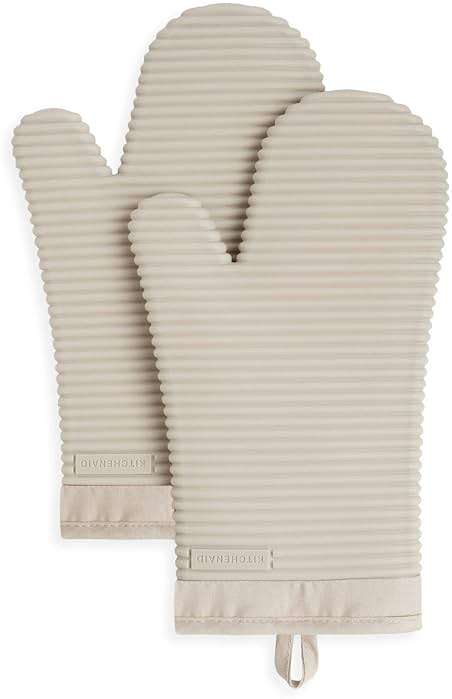 KITCHENAID Ribbed Soft Silicone Oven Mitt 2-Pack Set, 7.5"x13", Milkshake - Image 1
