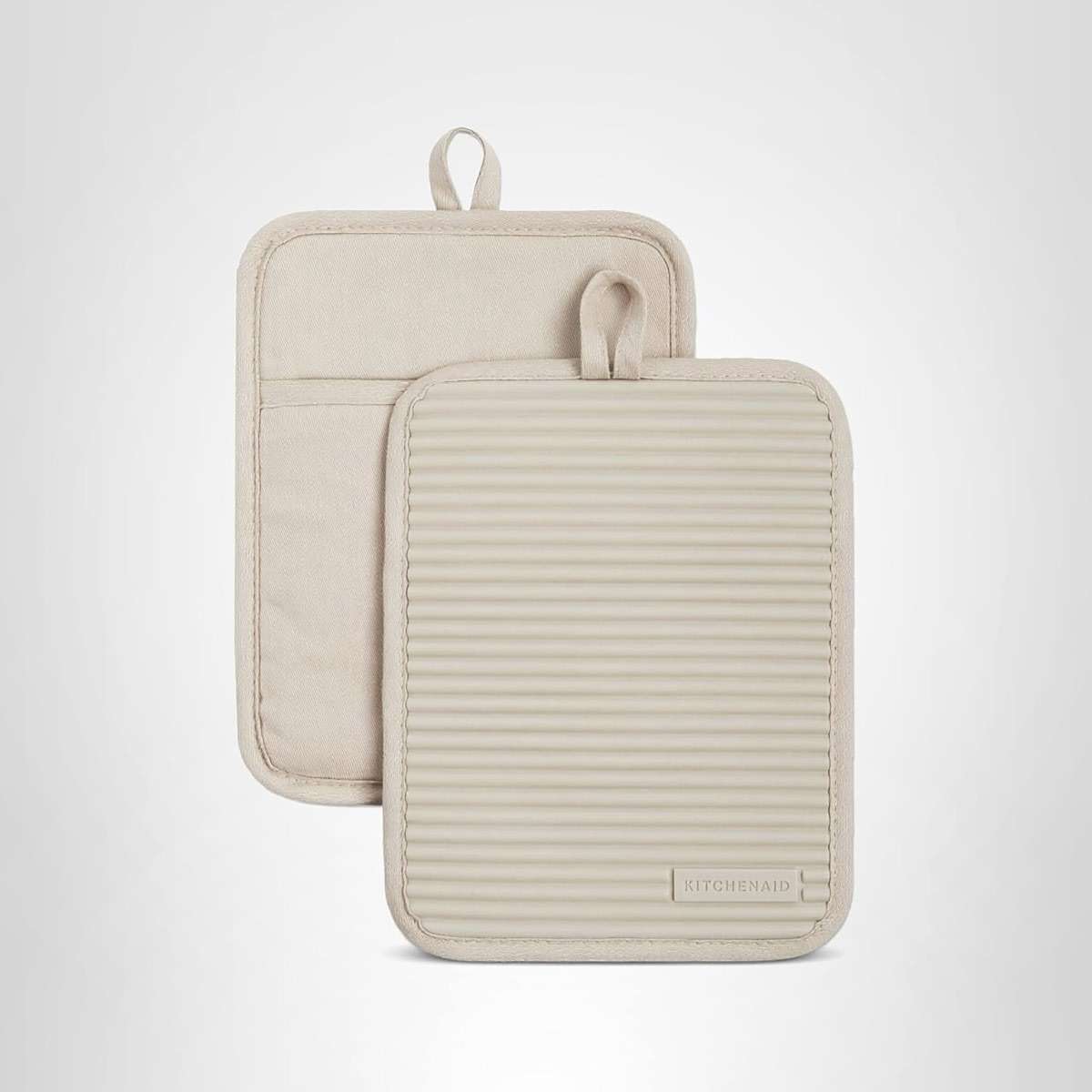 KitchenAid Ribbed Soft Silicone Pot Holder 2-Pack Set, Milkshake Tan, 7"x9" - Image 4