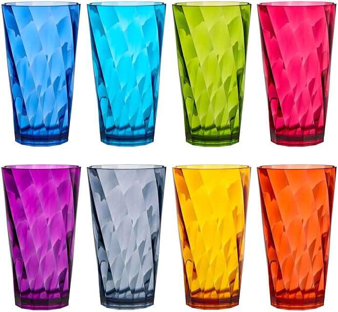 US Acrylic Optix Plastic Reusable Drinking Glasses (Set of 8) 20oz Water Cups in Jewel Tone Colors | BPA-Free Tumblers, Made in USA | Top-Rack Dishwasher Safe - Image 1