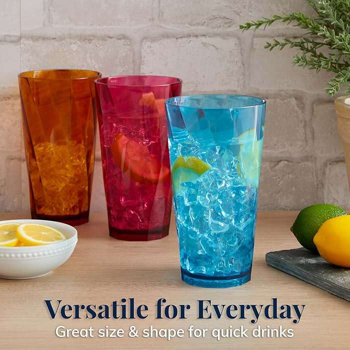 US Acrylic Optix Plastic Reusable Drinking Glasses (Set of 8) 20oz Water Cups in Jewel Tone Colors | BPA-Free Tumblers, Made in USA | Top-Rack Dishwasher Safe - Image 2