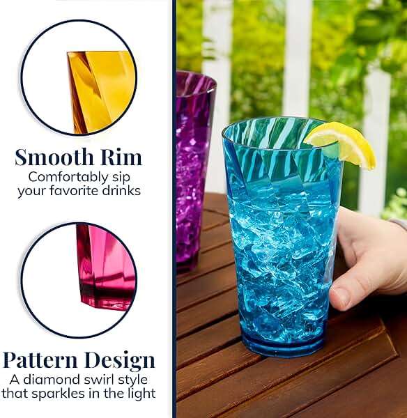 US Acrylic Optix Plastic Reusable Drinking Glasses (Set of 8) 20oz Water Cups in Jewel Tone Colors | BPA-Free Tumblers, Made in USA | Top-Rack Dishwasher Safe - Image 4