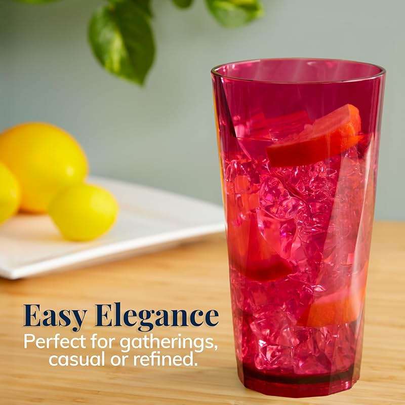 US Acrylic Optix Plastic Reusable Drinking Glasses (Set of 8) 20oz Water Cups in Jewel Tone Colors | BPA-Free Tumblers, Made in USA | Top-Rack Dishwasher Safe - Image 5