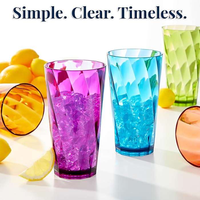 US Acrylic Optix Plastic Reusable Drinking Glasses (Set of 8) 20oz Water Cups in Jewel Tone Colors | BPA-Free Tumblers, Made in USA | Top-Rack Dishwasher Safe - Image 6