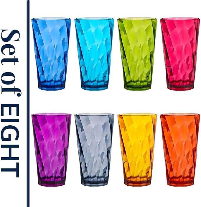 US Acrylic Optix Plastic Reusable Drinking Glasses (Set of 8) 20oz Water Cups in Jewel Tone Colors | BPA-Free Tumblers, Made in USA | Top-Rack Dishwasher Safe - Image 8