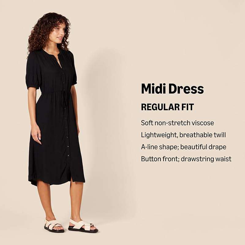 Amazon Essentials Women's Fit and Flare Half-Sleeve Waisted Midi A-Line Dress with Pockets - Image 2
