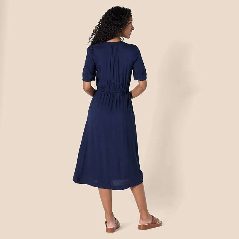 Amazon Essentials Women's Fit and Flare Half-Sleeve Waisted Midi A-Line Dress with Pockets - Image 3