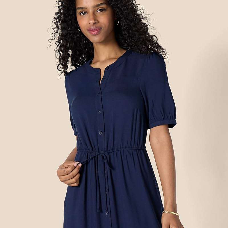 Amazon Essentials Women's Fit and Flare Half-Sleeve Waisted Midi A-Line Dress with Pockets - Image 4