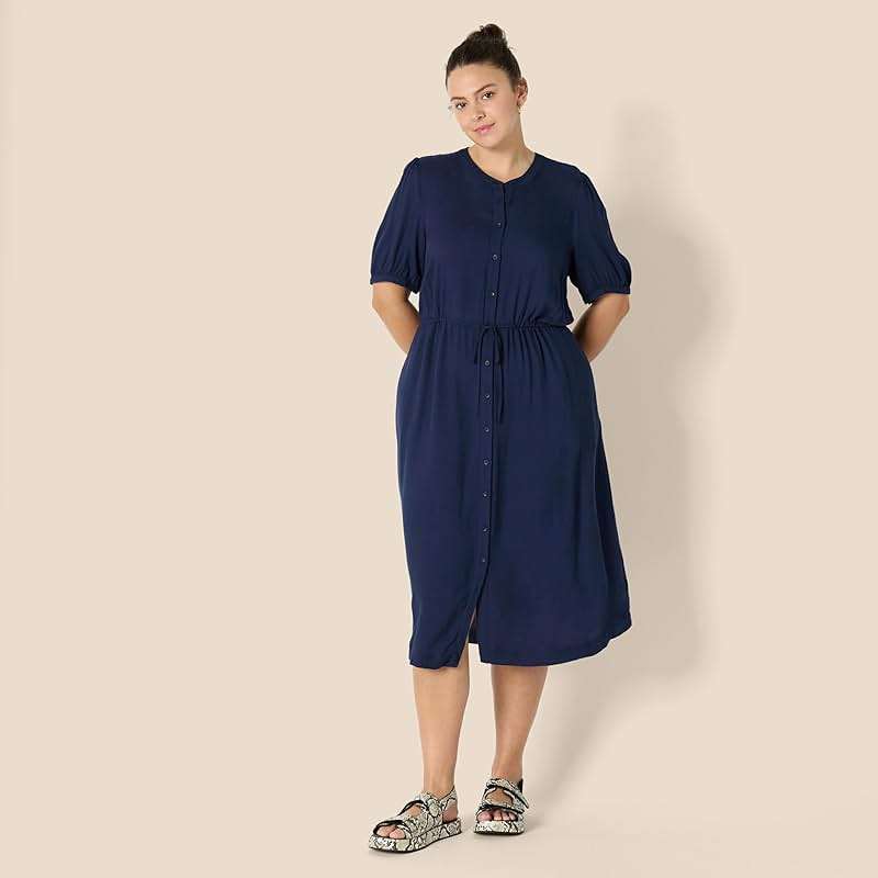 Amazon Essentials Women's Fit and Flare Half-Sleeve Waisted Midi A-Line Dress with Pockets - Image 6