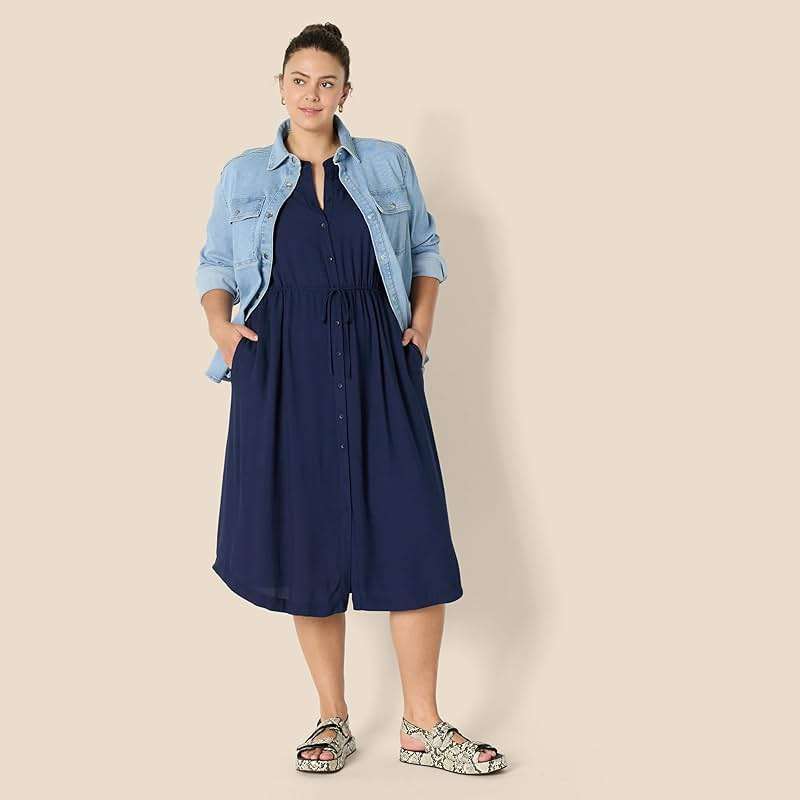 Amazon Essentials Women's Fit and Flare Half-Sleeve Waisted Midi A-Line Dress with Pockets - Image 7