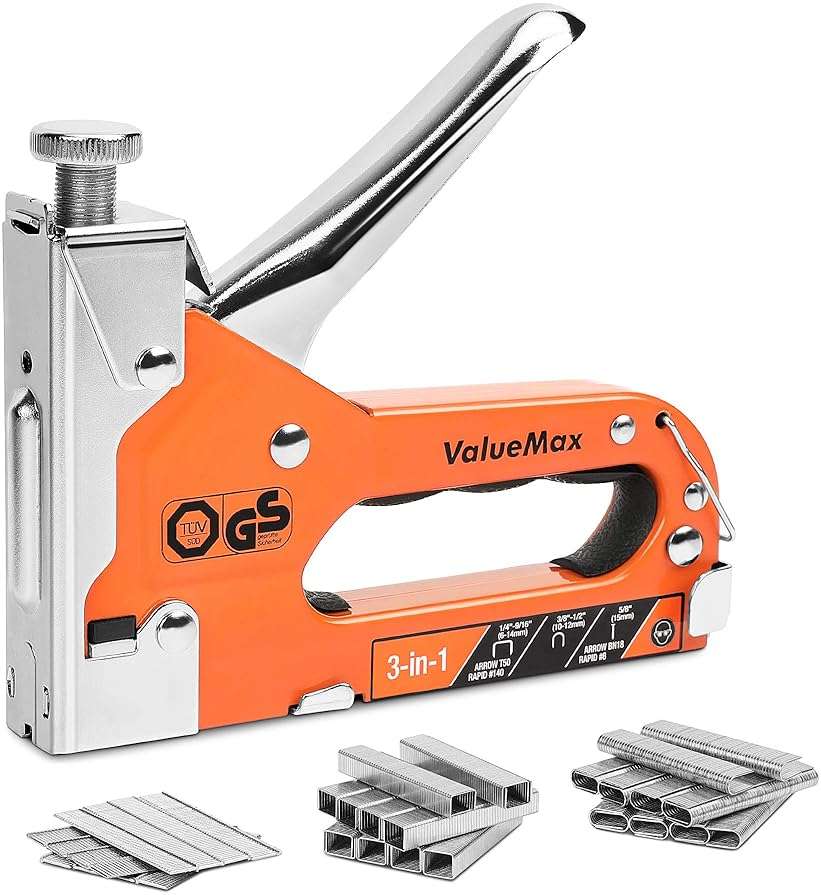 ValueMax Staple Gun, Heavy Duty 3-in-1 Manual Nail Gun with 3000 Staples, Upholstery Stapler for Wood, Furniture, Carpet, Carpentry, DIY, Wire, Decoration, Craft, Fixing Material, Decoration - Image 1