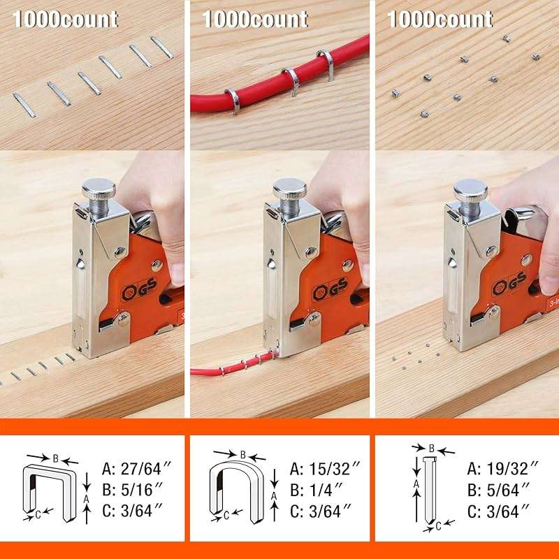 ValueMax Staple Gun, Heavy Duty 3-in-1 Manual Nail Gun with 3000 Staples, Upholstery Stapler for Wood, Furniture, Carpet, Carpentry, DIY, Wire, Decoration, Craft, Fixing Material, Decoration - Image 3
