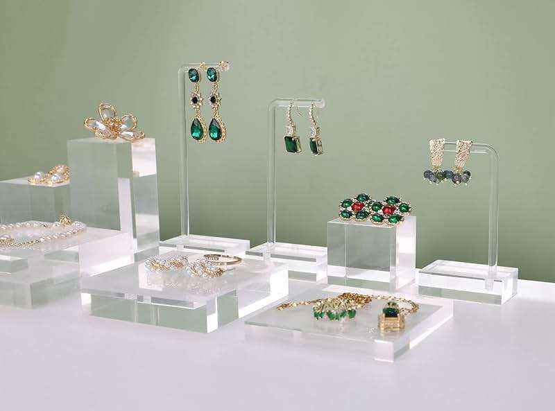 GemeShou 2pcs Acrylic earring display risers, Jewelry display riser stand, clear ring risers for display selling【2pcs 1.57 L x1.57 W x1.57 H inch】 - Image 3