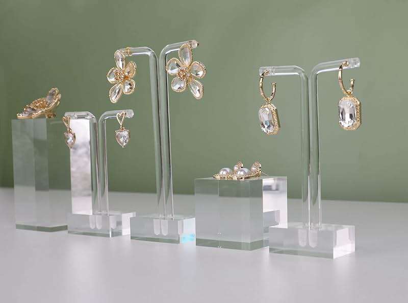 GemeShou 2pcs Acrylic earring display risers, Jewelry display riser stand, clear ring risers for display selling【2pcs 1.57 L x1.57 W x1.57 H inch】 - Image 7
