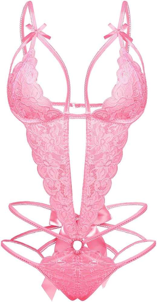 Donnalla Women's Deep V Lace Teddy One Piece Lingerie Cutout Strappy Lingerie - Image 1