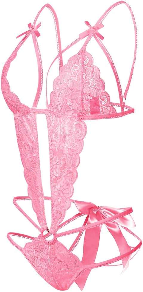 Donnalla Women's Deep V Lace Teddy One Piece Lingerie Cutout Strappy Lingerie - Image 2