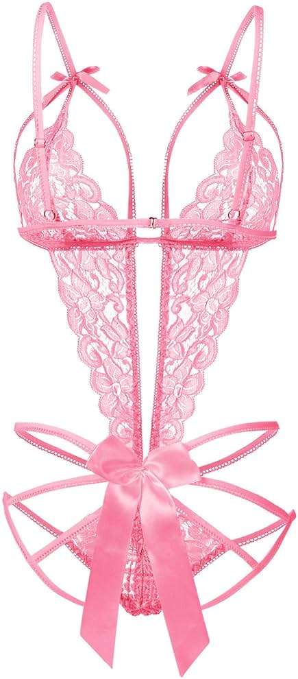 Donnalla Women's Deep V Lace Teddy One Piece Lingerie Cutout Strappy Lingerie - Image 3