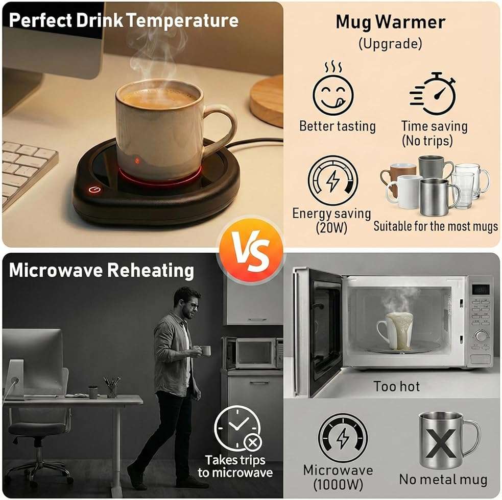 Oracer Coffee Mug Warmer, Cup Warmer for Desk with Auto Shut Off Smart Temperature Settings, Electric Beverage Tea Water Milk Heater for All Cups and Mugs, Heating Plate Candle Wax Warmer - Image 4