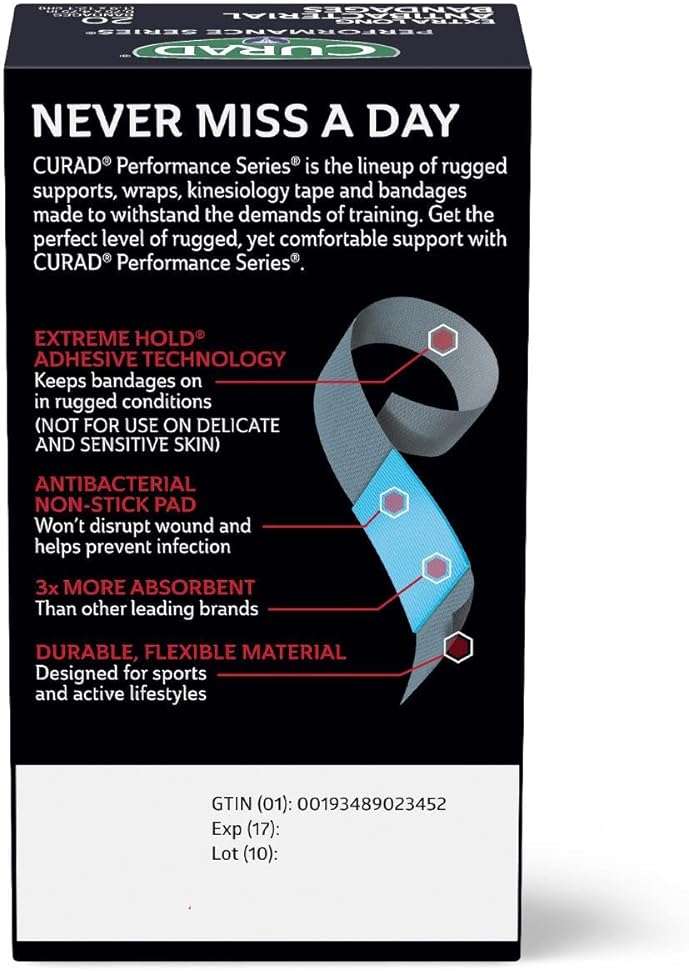 CURAD Performance Series Antibacterial Bandages, Extreme Hold Adhesive Technology, Extra Long Flexible Fabric Bandages for Cuts, Scrapes, & Burns, Assorted Colors, 0.75 x 4.75 inches, 20 Count - Image 2