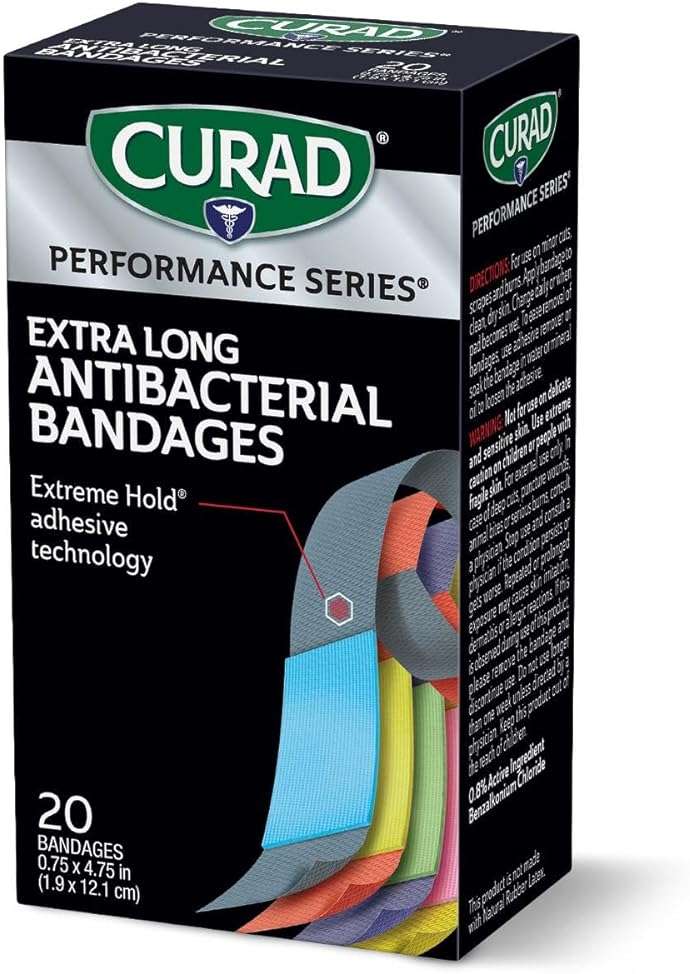 CURAD Performance Series Antibacterial Bandages, Extreme Hold Adhesive Technology, Extra Long Flexible Fabric Bandages for Cuts, Scrapes, & Burns, Assorted Colors, 0.75 x 4.75 inches, 20 Count - Image 5