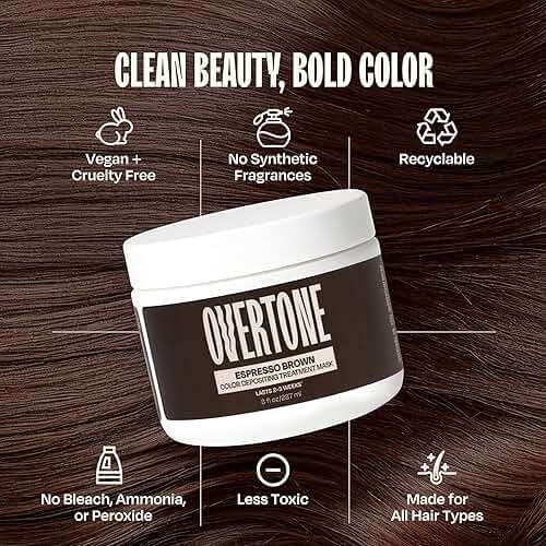Overtone Semi Permanent Hair Color Conditioner, Espresso Brown, 8 oz, Nourishing, Damage-Free, Color Depositing Mask for All Hair Types with Shea Butter & Coconut Oil, Vegan & Cruelty-Free - Image 5
