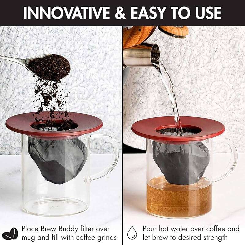 Primula Brew Buddy Portable Pour Over, Reusable Fine Mesh Filter, Dishwasher Safe, Single Serve Coffee or Tea at Any Strength, Ideal for Travel or Camping, Red, 2-Pack - Image 4