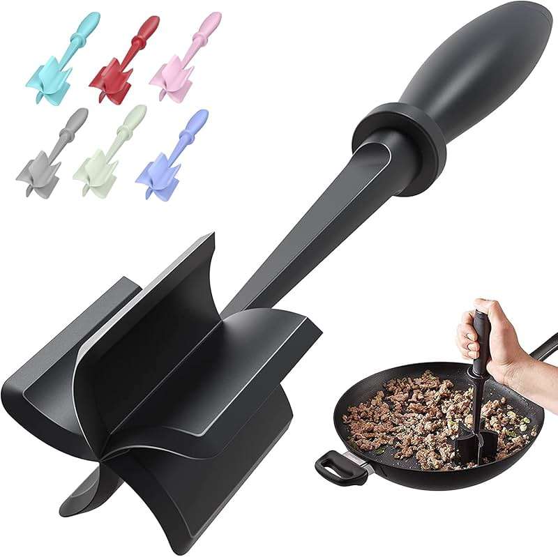 Meat Chopper, Hamburger Grinder, Premium Heat Resistant Smasher for Ground Beef, Burger Grinder Nylon Potato Mix Tool, Meat & Poultry Tenderizers-Black - Image 1