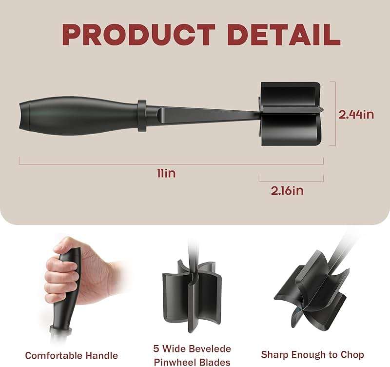 Meat Chopper, Hamburger Grinder, Premium Heat Resistant Smasher for Ground Beef, Burger Grinder Nylon Potato Mix Tool, Meat & Poultry Tenderizers-Black - Image 3
