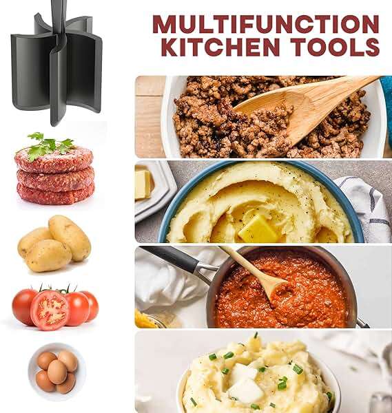Meat Chopper, Hamburger Grinder, Premium Heat Resistant Smasher for Ground Beef, Burger Grinder Nylon Potato Mix Tool, Meat & Poultry Tenderizers-Black - Image 4