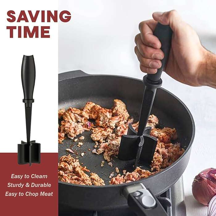 Meat Chopper, Hamburger Grinder, Premium Heat Resistant Smasher for Ground Beef, Burger Grinder Nylon Potato Mix Tool, Meat & Poultry Tenderizers-Black - Image 5