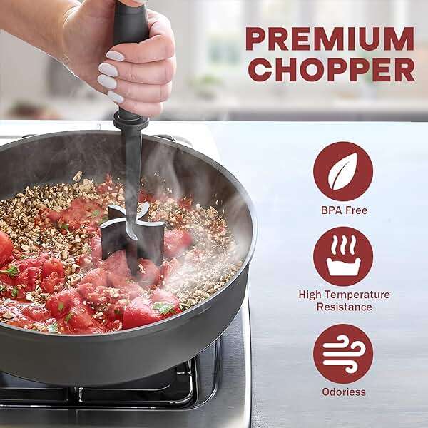 Meat Chopper, Hamburger Grinder, Premium Heat Resistant Smasher for Ground Beef, Burger Grinder Nylon Potato Mix Tool, Meat & Poultry Tenderizers-Black - Image 6