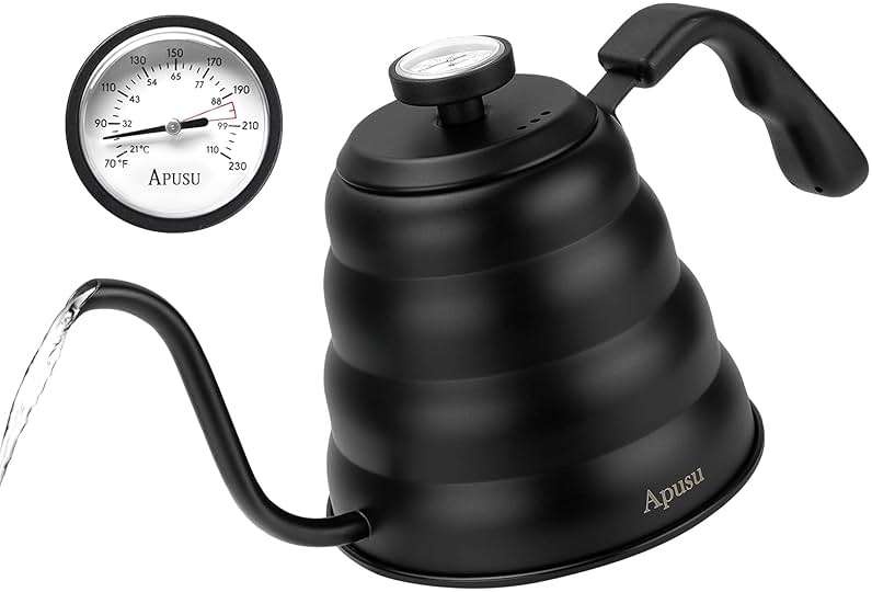 Tea Kettle with Thermometer Pot Black Stovetop Tea Kettle 40oz Gooseneck Kettle Teapot Pour Over Coffee Kettle with Thermometer,1200ml,5 Cup,Black,1Pack - Image 1