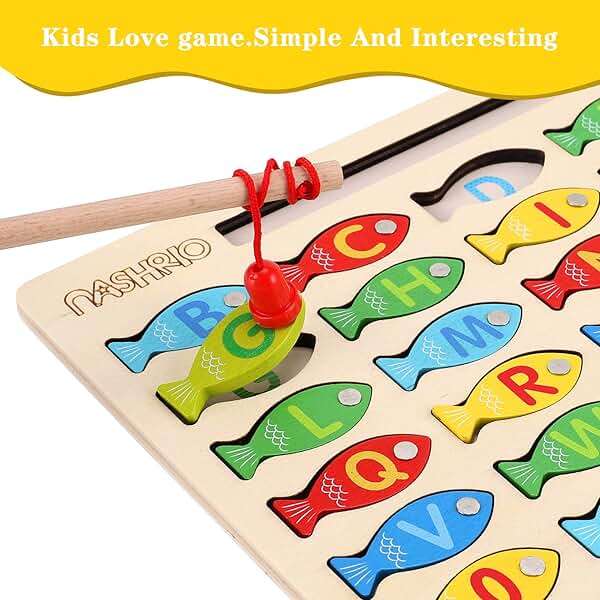 Magnetic Wooden Fishing Game Toy for Toddlers, Alphabet Fish Catching Counting Games Puzzle with Numbers and Letters, Preschool Learning ABC Math Educational Toys 3 4 5 Years Old Girl Boy Kids - Image 5
