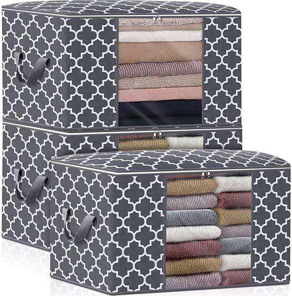 WISELIFE Storage Bags, Large Blanket Clothes Organization and Storage Containers for Bedding, Comforters, Foldable Organizer with Reinforced Handle, Clear Window,Sturdy Zippers,(Grey, 3 x 100L) - Image 1